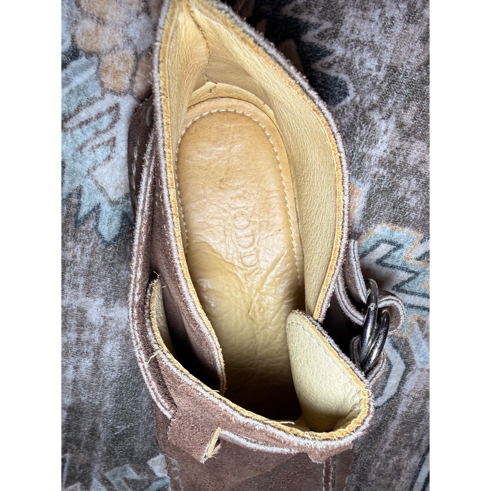 Quoddy Handcrafted Brown Suede Ring Buckle Moccasins Boho Whipstitch Loafers 7.5 - Picture 15 of 16